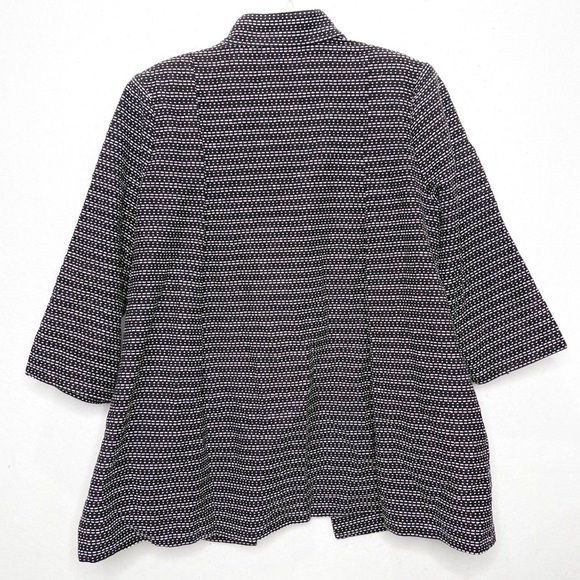 Misook 100% Cotton Black White Print Open Front 3/4 Sleeve Cardigan Size Medium - Picture 2 of 6